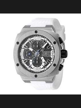 Invicta White Silicone Strap Silver-Tone Chronograph Watch with Black Accents